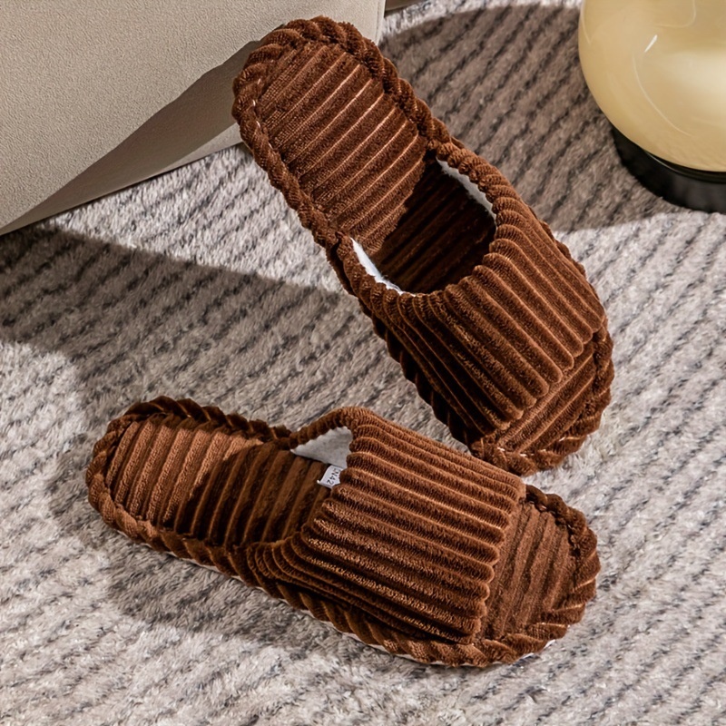 Men's Corduroy Striped Open Universal Indoor Corduroy Slippers foto 3