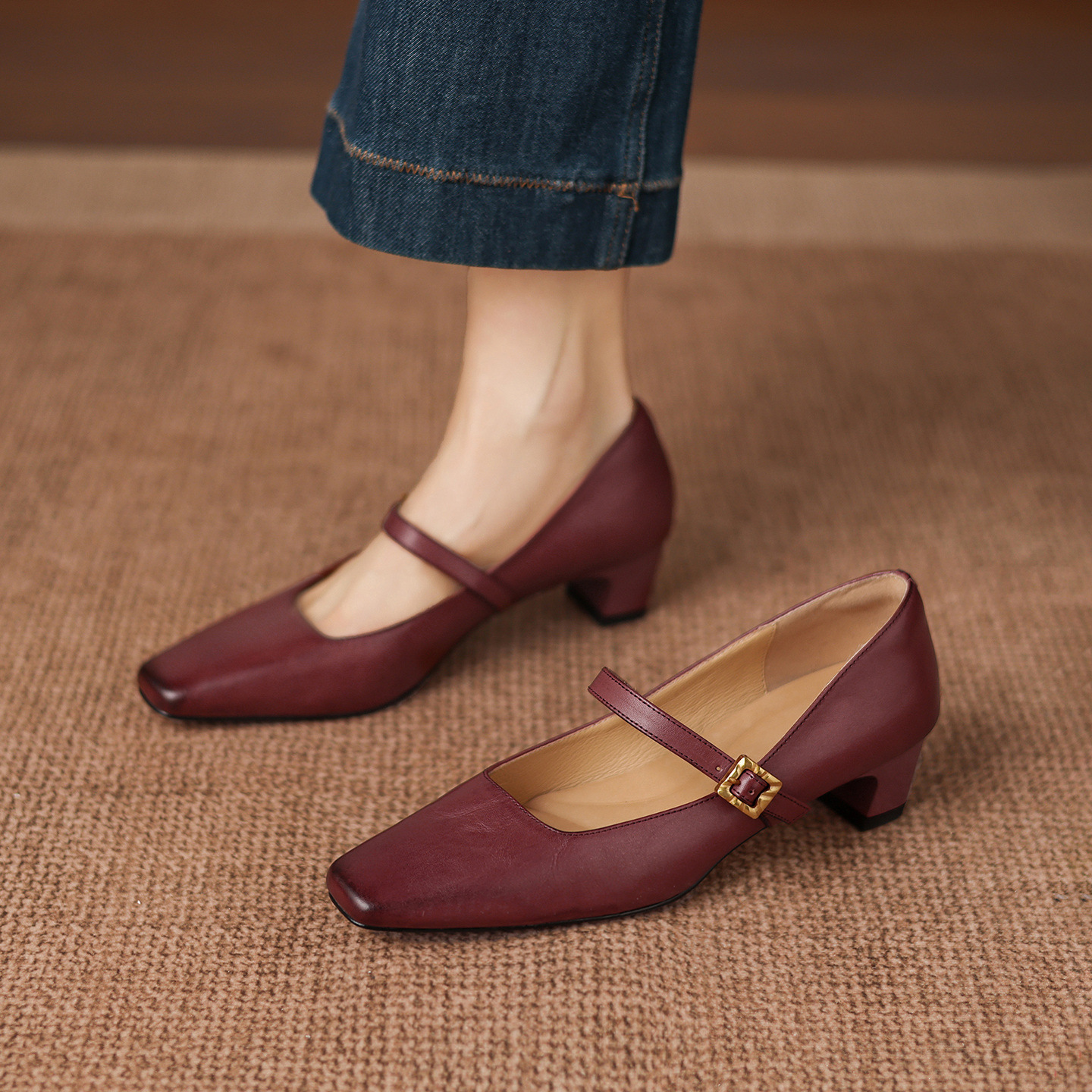 Mid-Heel Pumps - Full-Grain Leather Women's Classic Slip-On Court Shoes foto 4