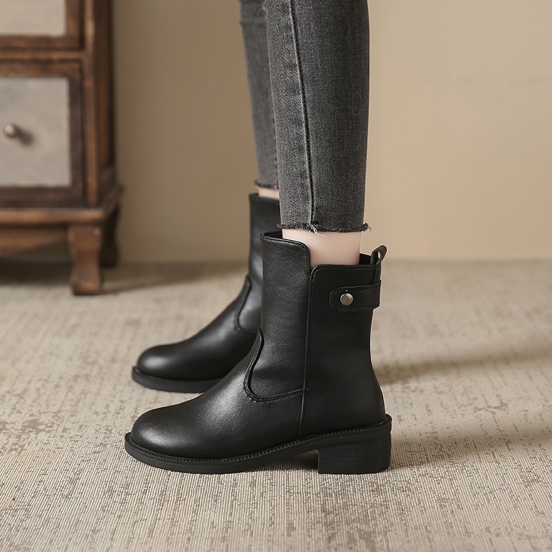 Women's Low Heel Round Toe Boots Side Zip Short Boots foto 3