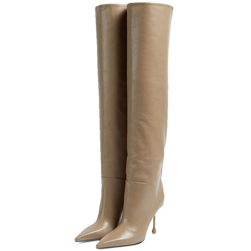 Pointed-toe Stiletto Slip-on Below The Knee Plus Size Straight Women's Boots foto 3
