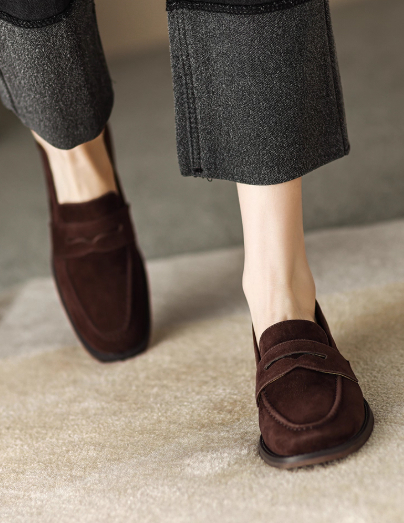 Women's Leather Flat Retro Slip-on Loafers foto 2