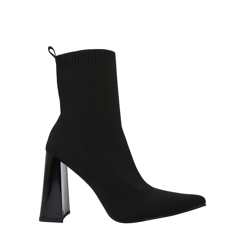 Brown Yellow Geometric High Heel Chunky Heel Retro Ankle Boots Elastic Socks Boots Women foto 2