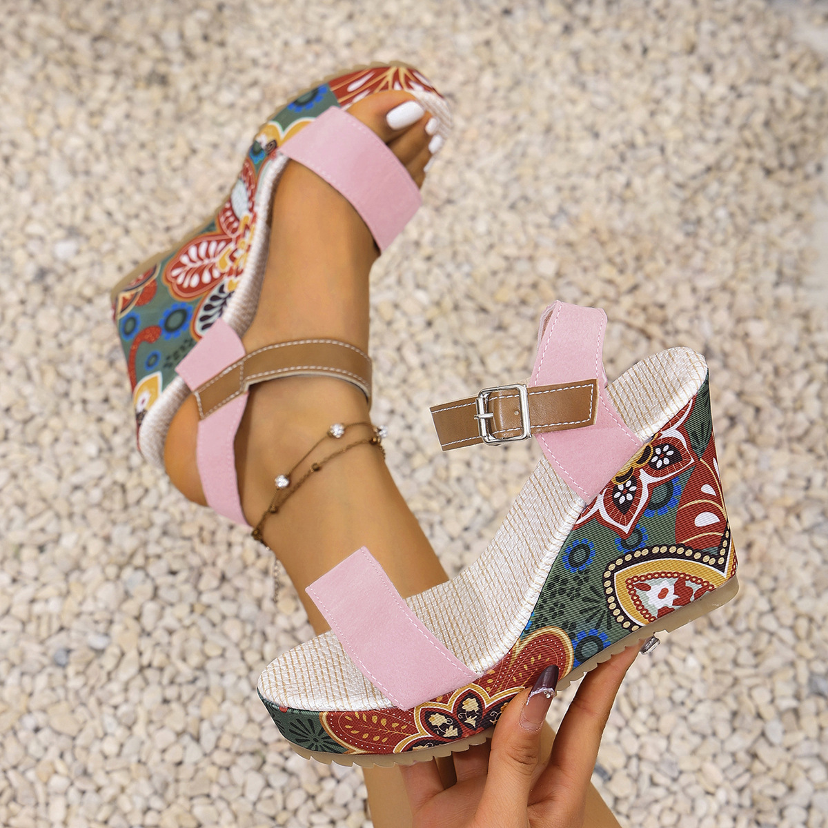 Women's Open Toe Ethnic Style Platform Wedge Sandals foto 2
