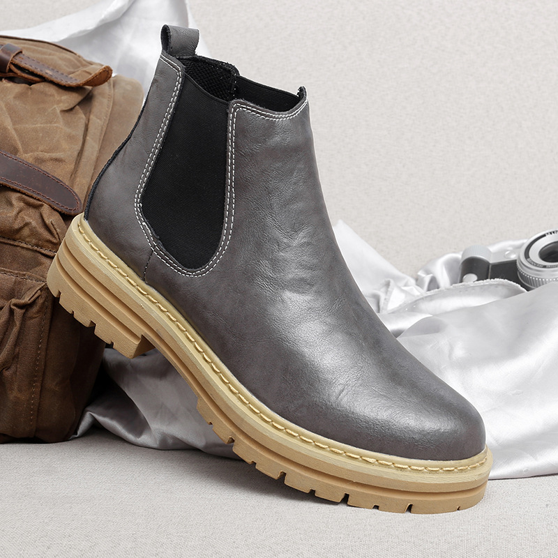 Trendy Thick-soled Work Boots Retro British Style Fleece-lined Men's Boots foto 5