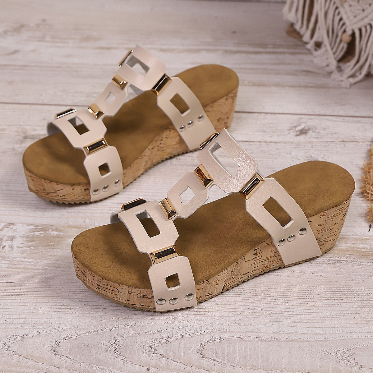 New Style Square-toe Thick-soled Fashionable Slide Sandals With A Square Buckle foto 3