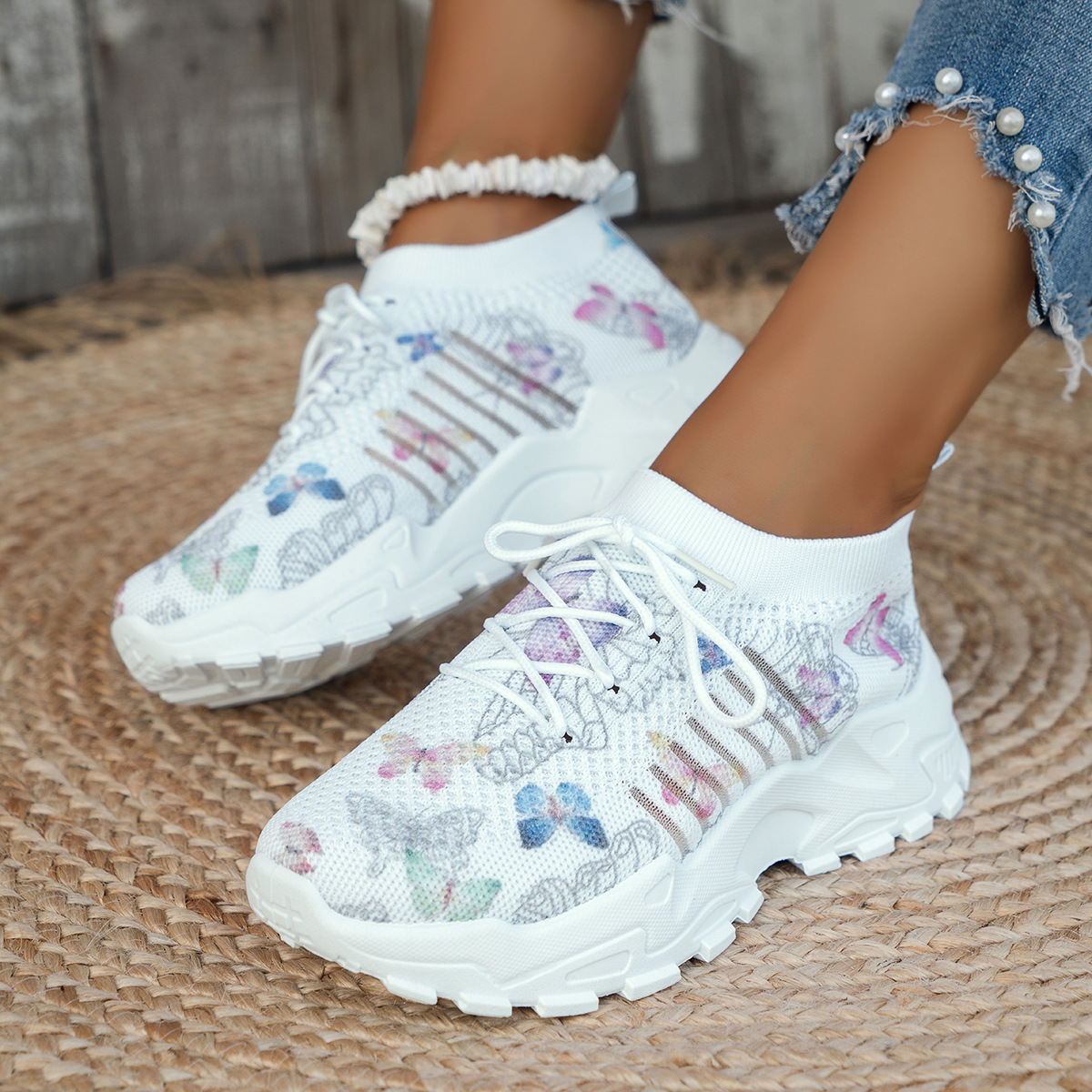 Butterfly Print Mesh Sneakers Women's Flat Heel Casual Shoes Fashion Running Jogging Walking Sports Shoes foto 2