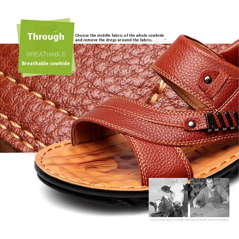 First Layer Cowhide Men's Sandals Summer Genuine Leather Sandals foto 4