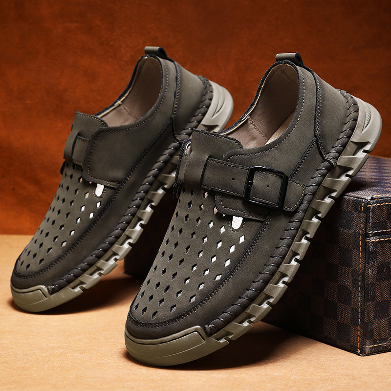 Mens Breathable Stitched Plus-Size Casual Leather Shoes foto 2