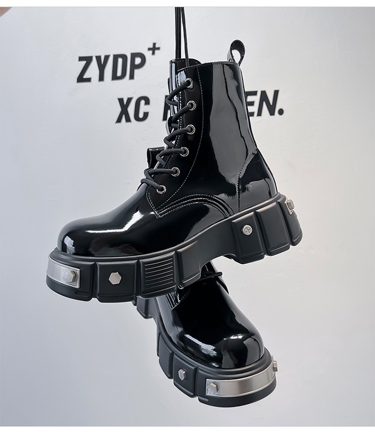 New Men's Chunky Heel Platform Round Head Lace-up Martin Boots foto 5