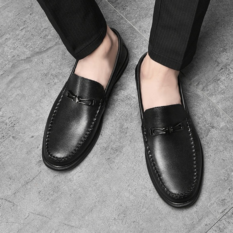 Loafers Men's First Layer Cowhide Embossed Business Leisure Slip On foto 3