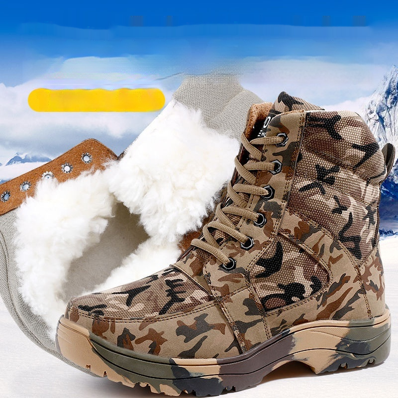 Men's Outdoor Cold Winter Warmth Retention Material Cowhide Thick Snow Boots foto 2