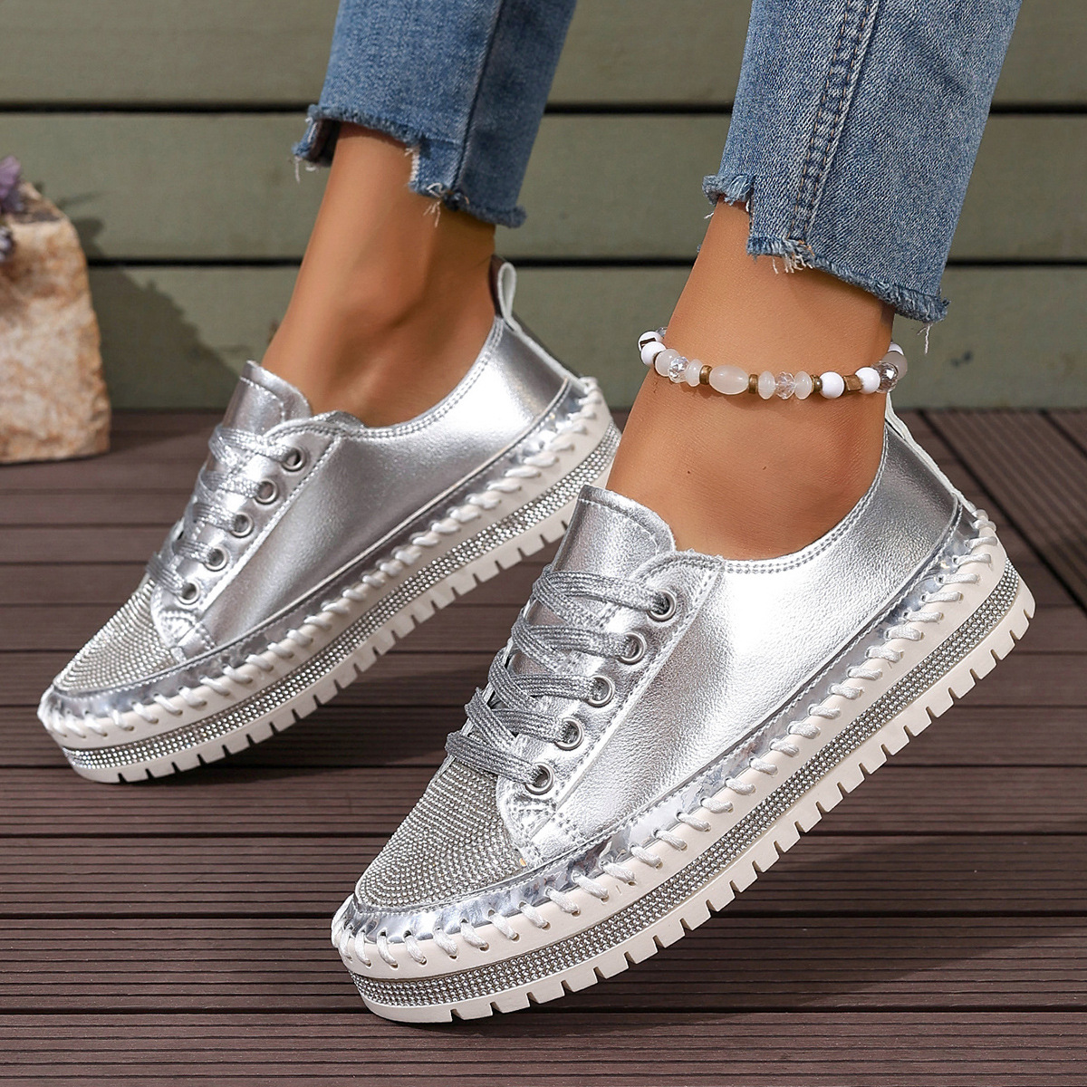 Womens Plus-size White Sneakers With A Chunky Sole foto 3