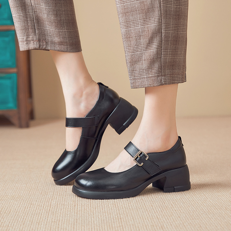 Autumn Mary Jane Leather Shoes Genuine Cowhide Retro foto 2