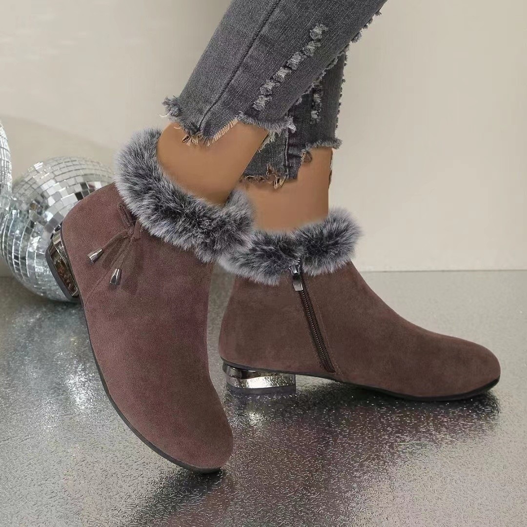 New Fleece Lined Round Toe Short Boots For Women foto 3