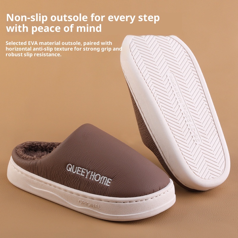 Winter Cotton Waterproof Outdoor Slippers Home Non-slip Winter Fleece-lined Men's Platform foto 4