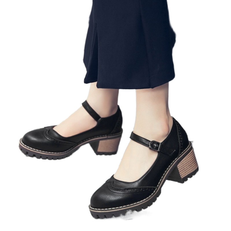 British-style Retro Artistic Chic Chunky-heeled Low-cut Womens Shoes foto 4