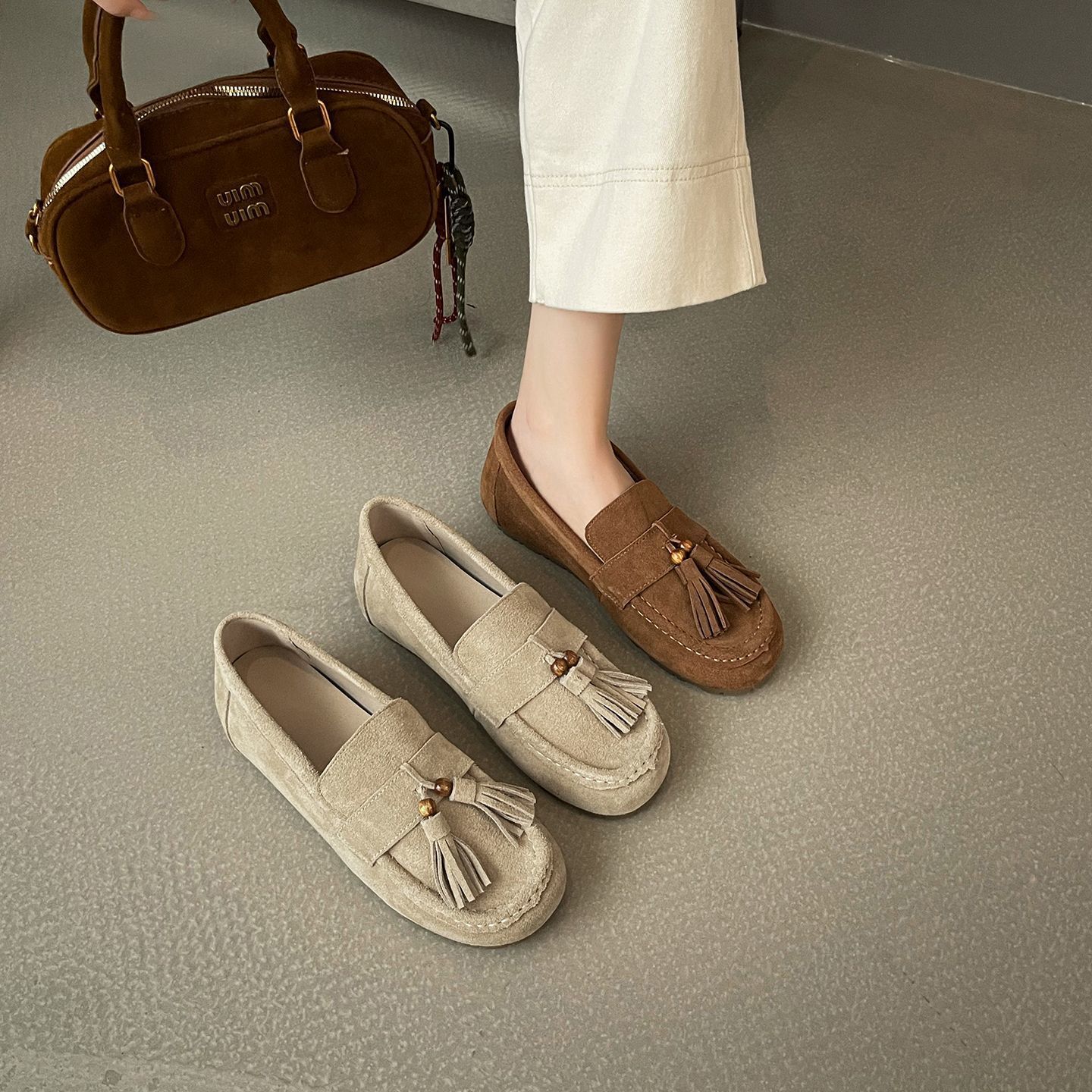Women's Inner Height Increasing Slip-on Tassel Frosted Lefu Flat Shoes foto 2