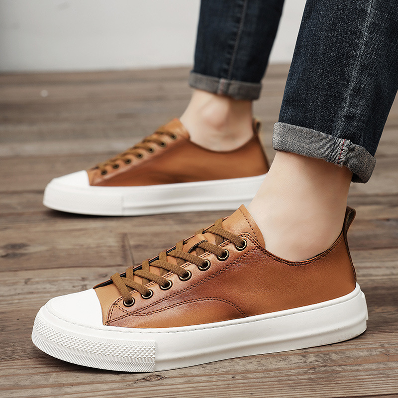 Men's Sports Casual Cowhide Soft Bottom Skateboard Shoes foto 4
