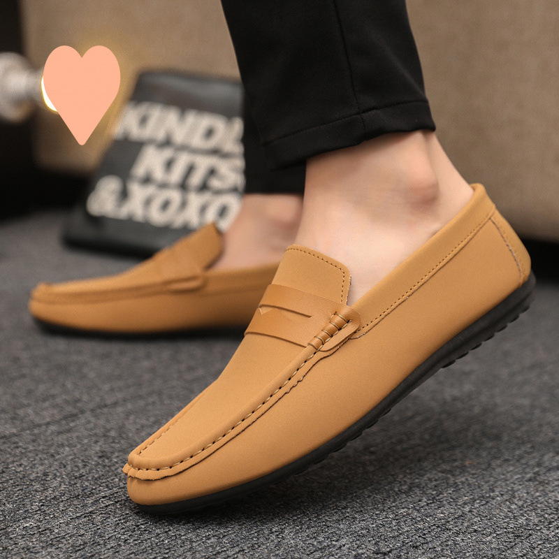 Men's Fall Korean Trend Casual Soft Leather Shoes All-matching Slip-on foto 4