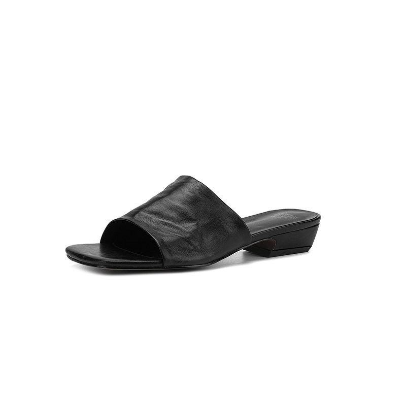 Luxury Dyed Full Grain Leather Closed Back Sandals, Full Grain Cowhide Insole, Low Block Heel Non Slip TPR Outsole Casual Summer Footwear foto 3