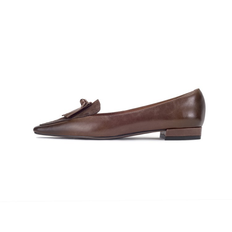 Cowhide Retro Women's Low Heel Low-cut Thick Heel Flat Loafers foto 5