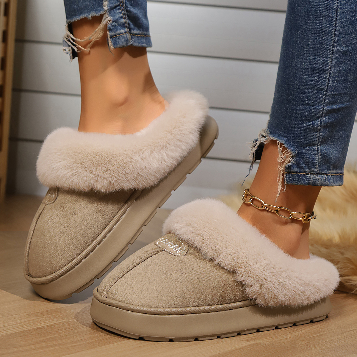 Couple's Simple Autumn And Winter Indoor Half-covered Heel Slippers foto 3