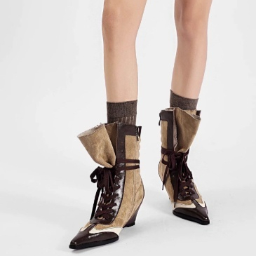 Women's Pointed Toe Retro Colorblock Fashion Ankle Boots foto 3