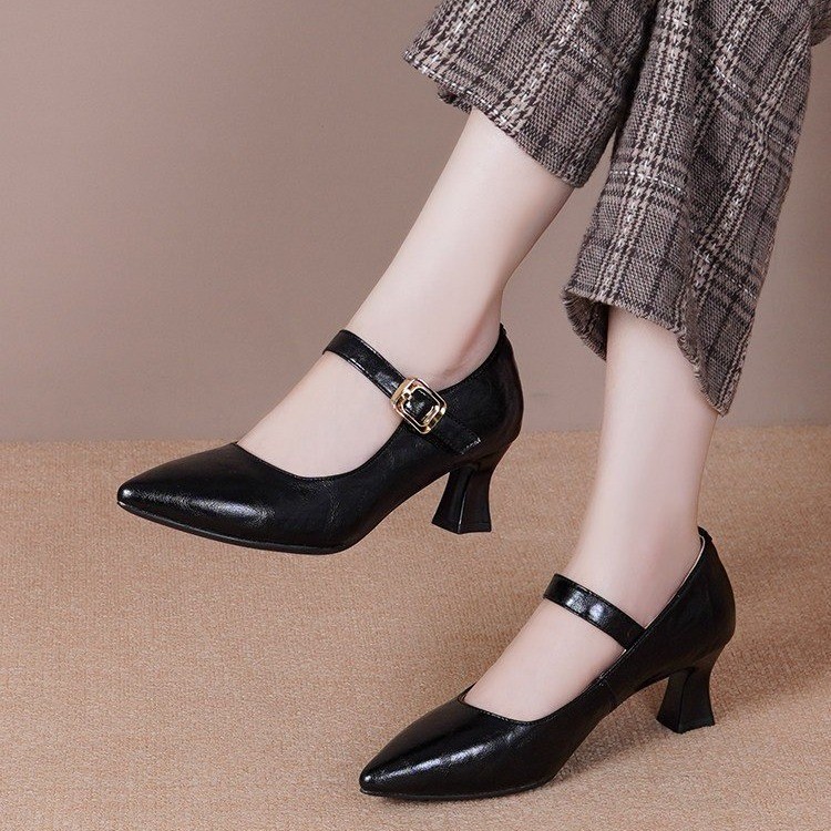 Womens French Style Pointed Oe Slingback Chunky Heel Pumps foto 5