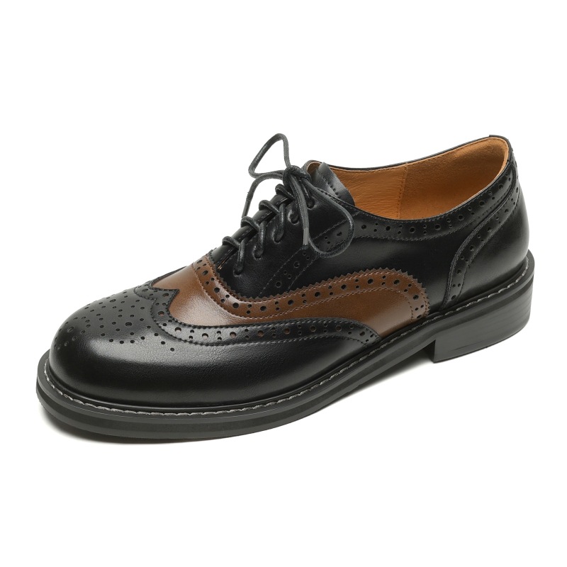 Sheepskin Stitching Retro Style Brogue Leather Shoes foto 2