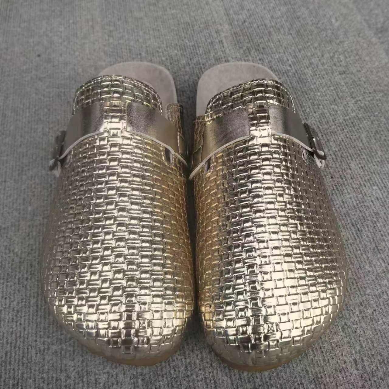 Womens Cork-toe Patterned Leather Belt Buckle Half-slipper foto 3