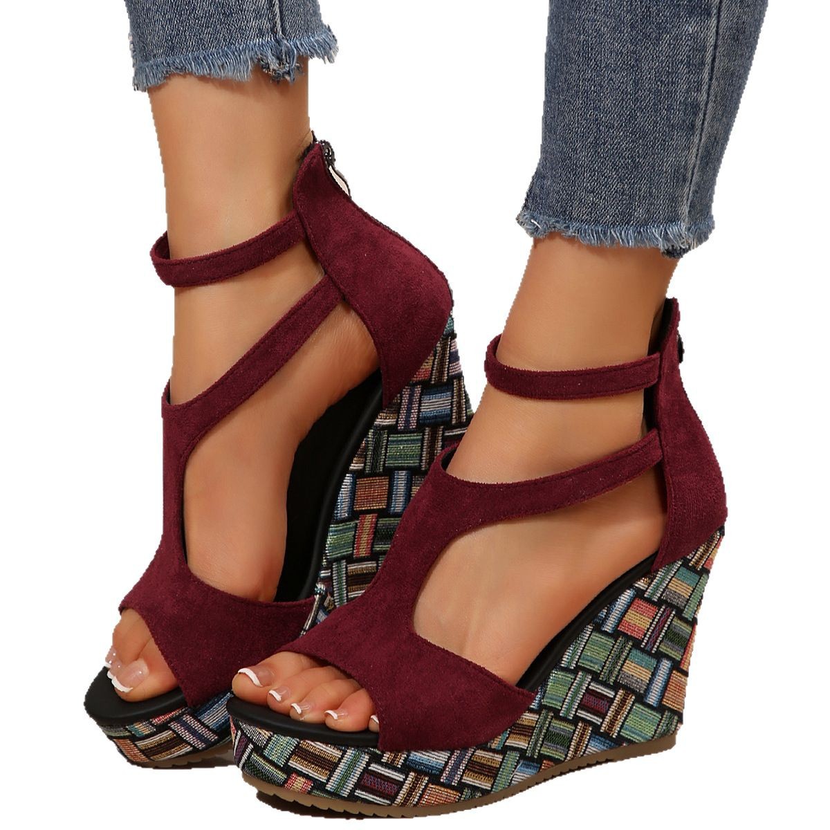 Women's Thick-soled Slope Ankle-strap Buckle Hemp-soled Sandals foto 3