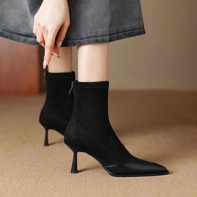 Elastic Pointed Mid-heel Ankle Boots For Women foto 2