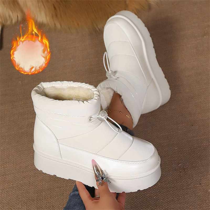 Womens Fleece-Lined Warm Elastic-Cuff Short Boots With Cotton Lining foto 2