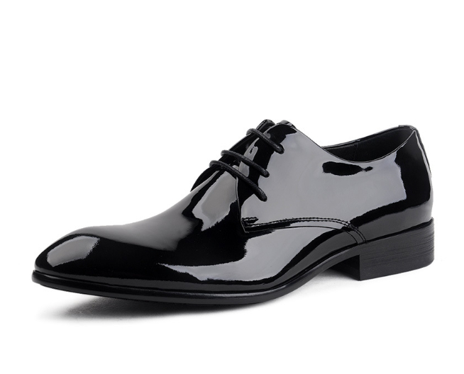 Leather Lace-up Glossy Wedding Shoes Leather Pointed-toe foto 3