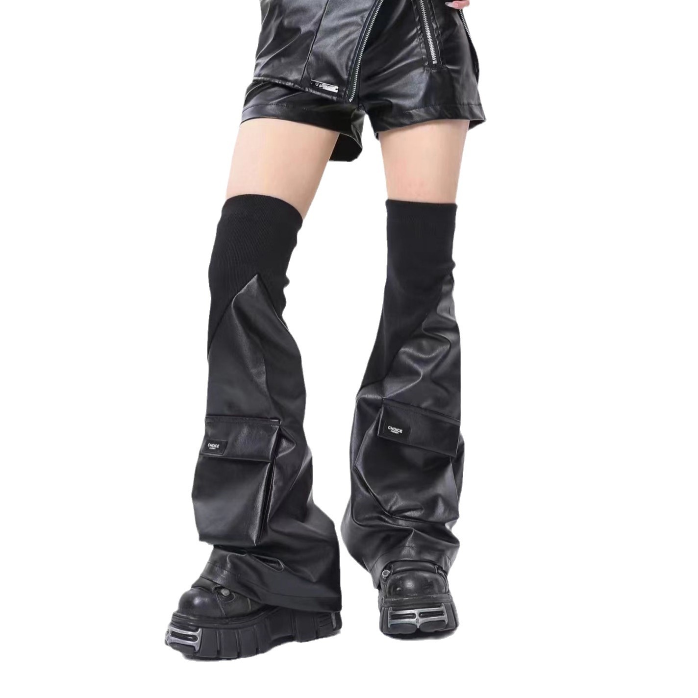Niche Leather Sock Boots With Stitched 3D Pockets And A Functional foto 5