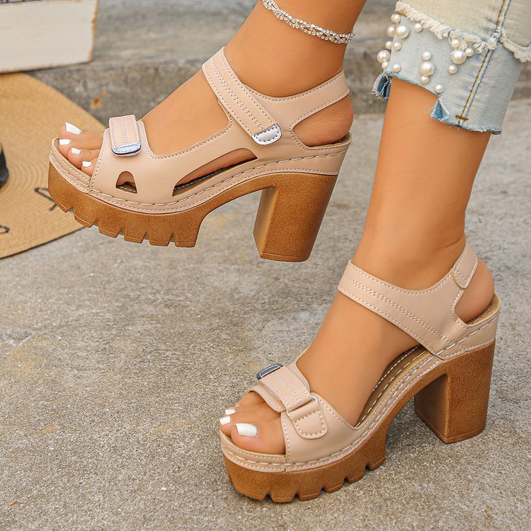 Women's Thick SoleSandals Summer Hook And Loop High Heel Shoes foto 4