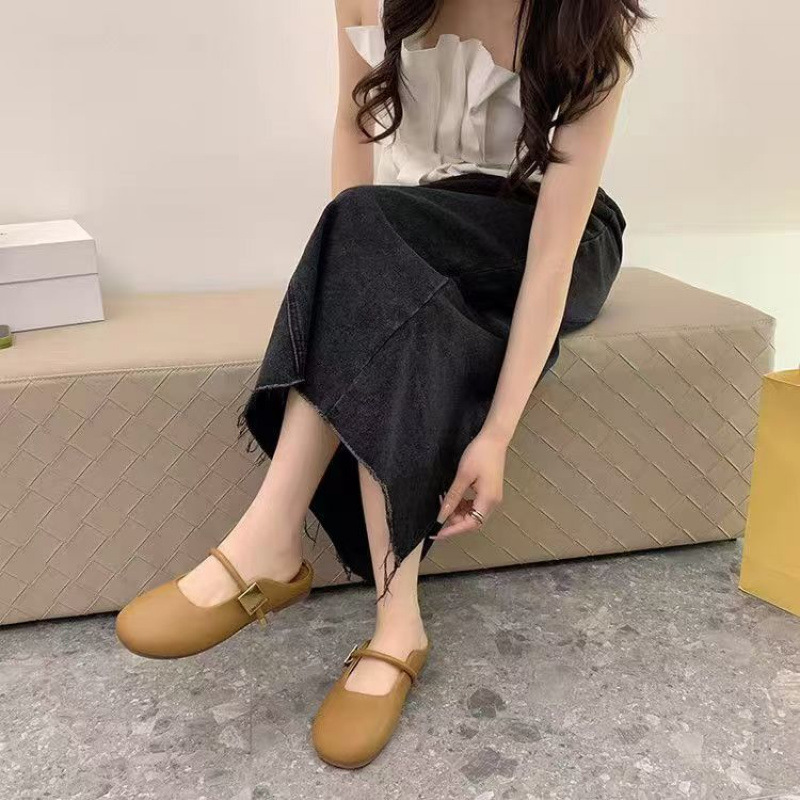 Temperament Wild Square Buckle Toe Cap Semi Slipper Soft Bottom Internet-famous Outdoors Slip-on foto 5