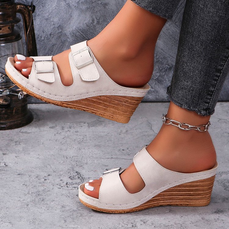 Women's Outer Wedge Belt Buckle Beach Slippers foto 2