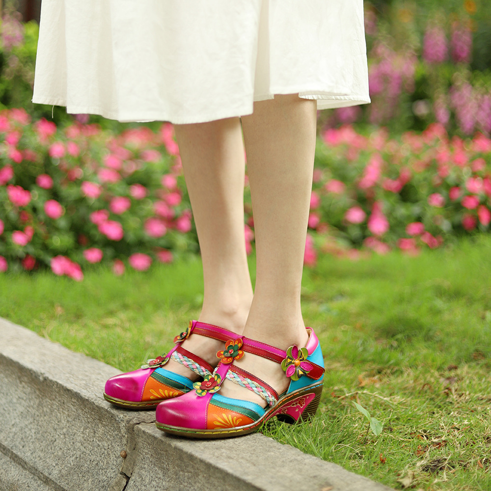 Retro Bright Flower Contrast Color Velcro Wedge foto 2