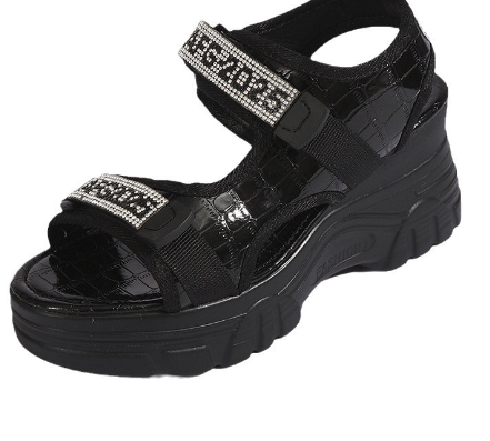 Womens Rhinestone Lettered Wedge-Heel Casual Sandals foto 2