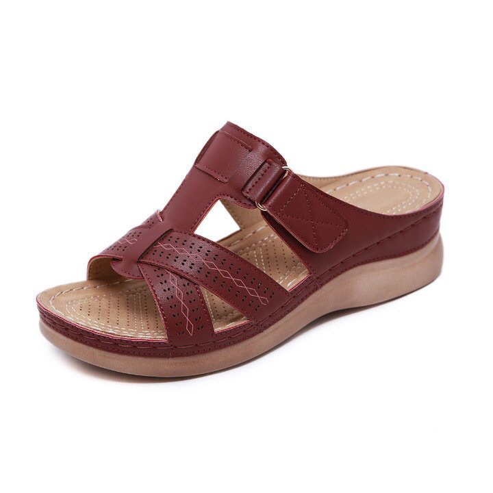 Women's Hollow Peep Toe Wedge Velcro Sandals foto 5