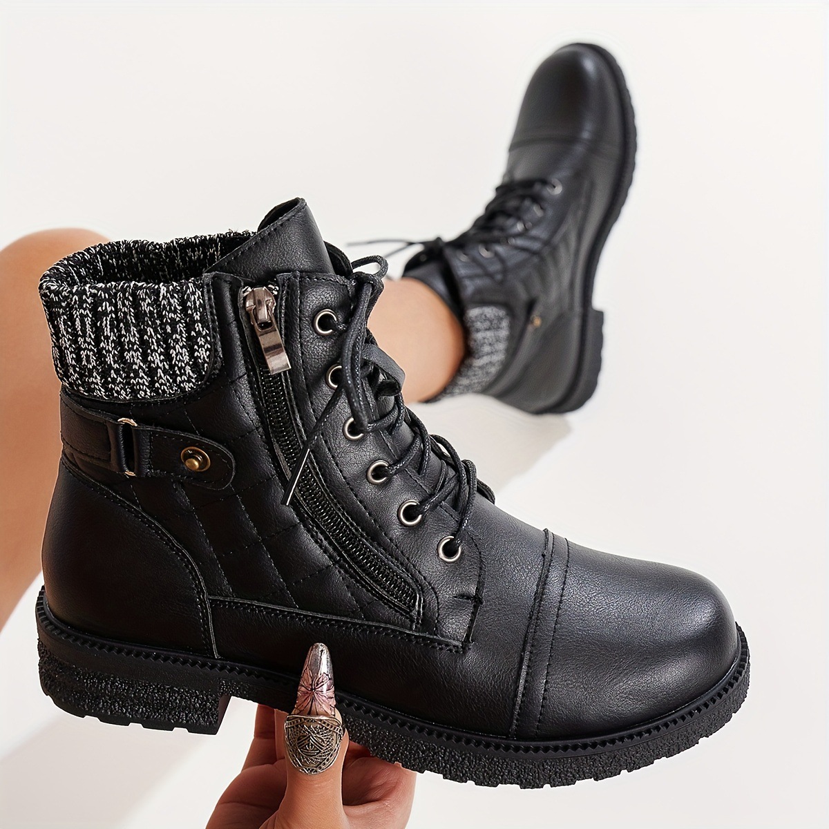 Women's Fashion Side Zipper Low Heel Ankle Boots foto 3