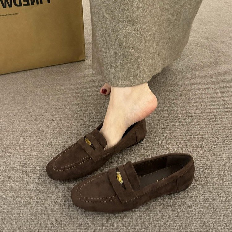 Thick Bottom Deep Mouth Suede Heel Leather Shoes foto 4