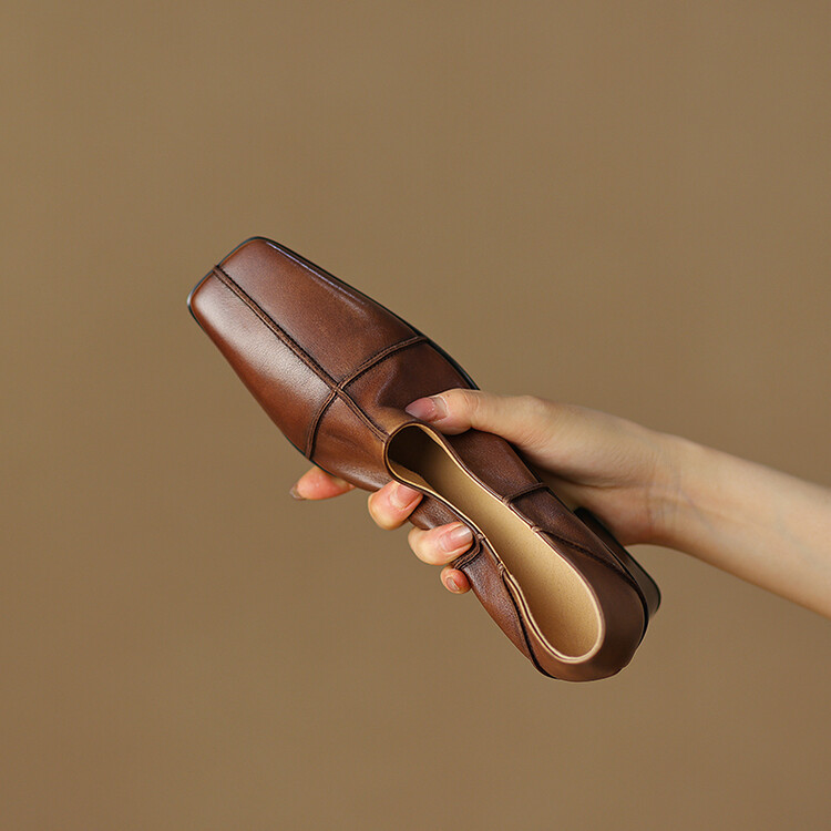 Retro Casual Women's All-leather Chunky Heel foto 5
