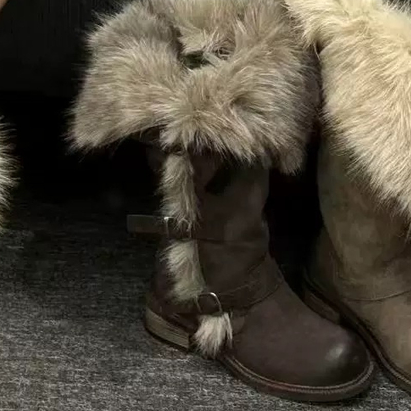 New Winter Retro Chic All-Match Leather-Buckle High-Top Furry Snow Boots For Women foto 4