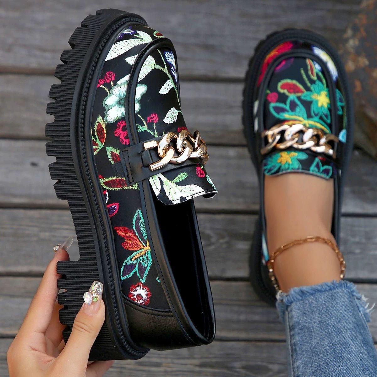 Plus Size Chunky Heel Trendy Retro Loafers foto 2