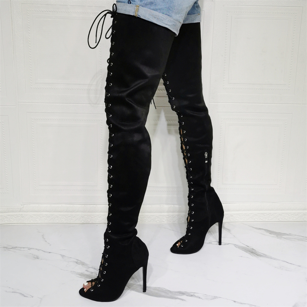 Sexy Peep-toe Lace-up Stiletto Heel Women's Boots foto 4