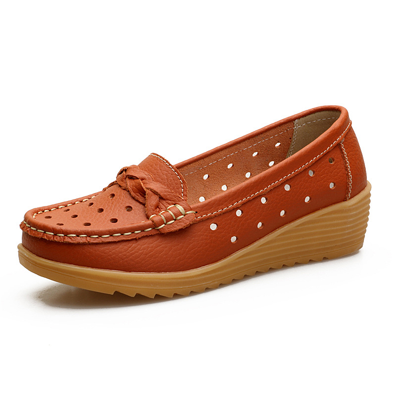 Women's Cowhide Gommino Soft Bottom Wedge Heels foto 3