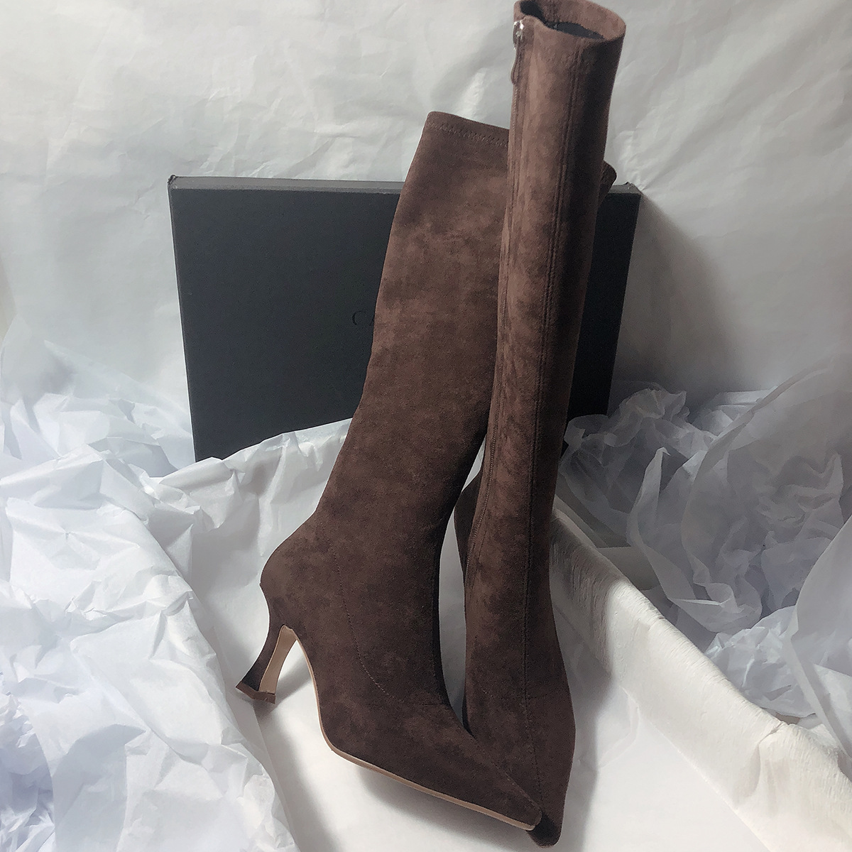 Women's Simple Side Zip High Heel Boots foto 3