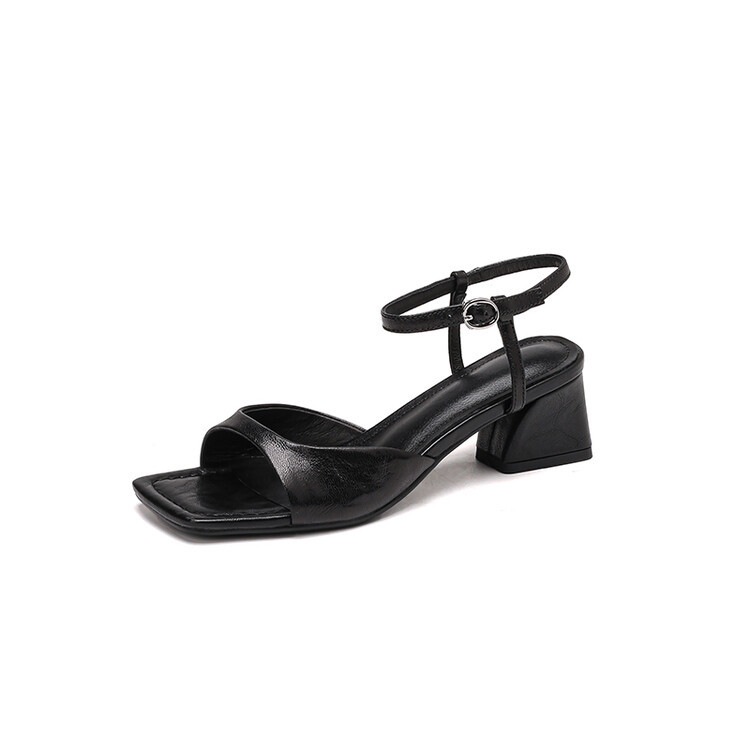 Womens French-style Vintage Square-toe Peep-toe Sandals With A Buckle Strap foto 4